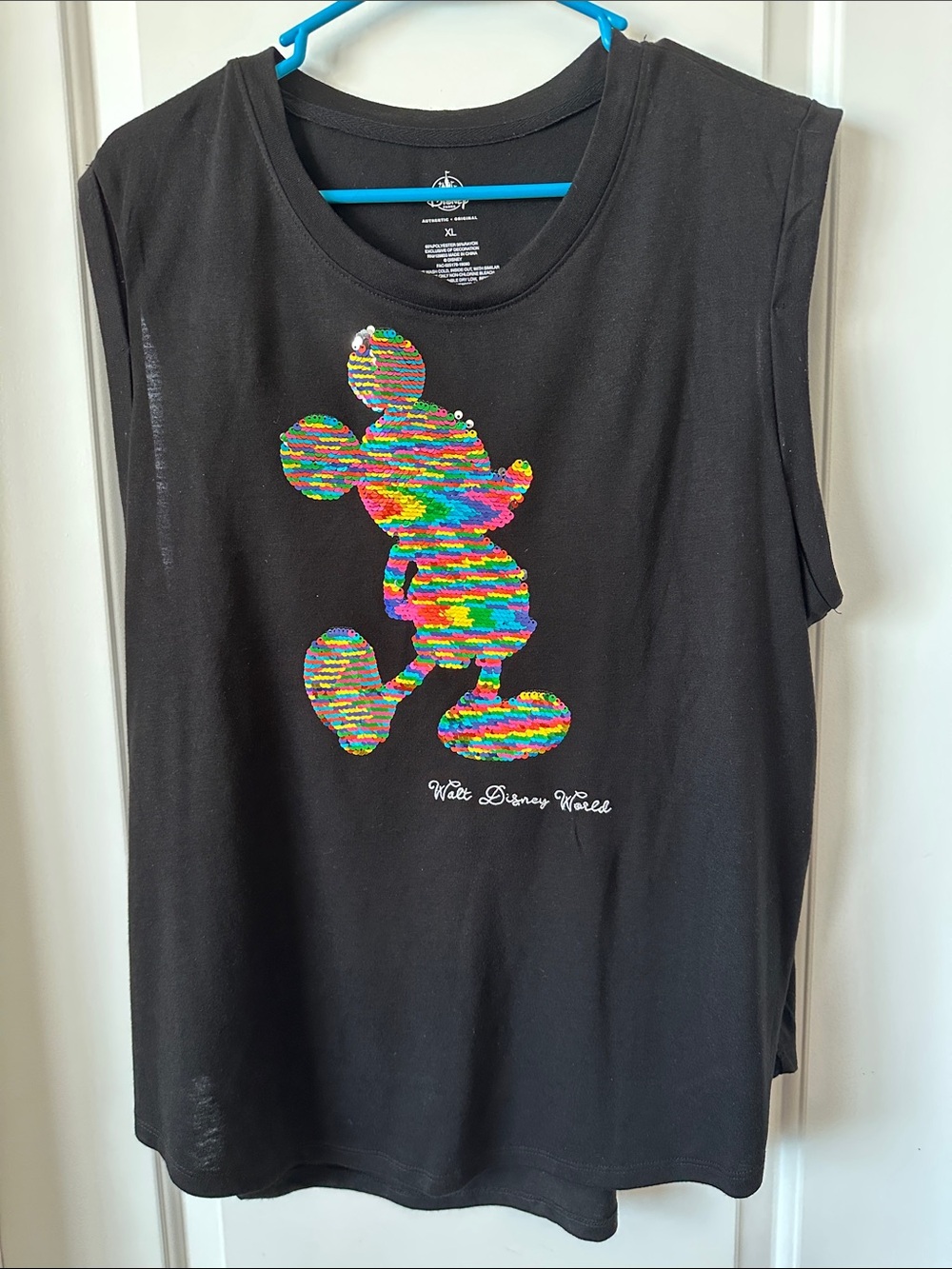 Disney Black Tank Top with Multicolor Sequin Mickey
